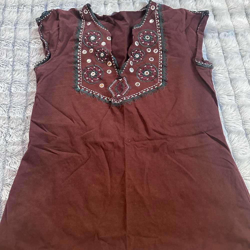 Embroidered Brown Women's Top